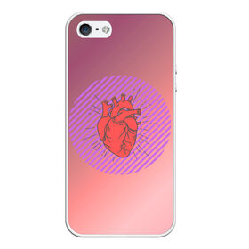 Чехол для iPhone 5/5S матовый с принтом Сердечко на розовом фоне в Белгороде, Силикон | Область печати: задняя сторона чехла, без боковых панелей | круг | любовь | неон | полосатый | розовый | сердце | сияние | фиолетовый