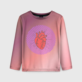 Детский лонгслив 3D с принтом Сердечко на розовом фоне в Белгороде, 100% полиэстер | длинные рукава, круглый вырез горловины, полуприлегающий силуэт
 | Тематика изображения на принте: круг | любовь | неон | полосатый | розовый | сердце | сияние | фиолетовый