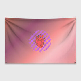 Флаг-баннер с принтом Сердечко на розовом фоне в Белгороде, 100% полиэстер | размер 67 х 109 см, плотность ткани — 95 г/м2; по краям флага есть четыре люверса для крепления | круг | любовь | неон | полосатый | розовый | сердце | сияние | фиолетовый