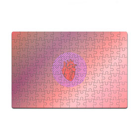 Пазл магнитный 126 элементов с принтом Сердечко на розовом фоне в Белгороде, полимерный материал с магнитным слоем | 126 деталей, размер изделия —  180*270 мм | Тематика изображения на принте: круг | любовь | неон | полосатый | розовый | сердце | сияние | фиолетовый