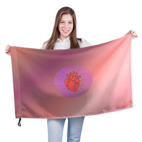 Флаг 3D с принтом Сердечко на розовом фоне в Белгороде, 100% полиэстер | плотность ткани — 95 г/м2, размер — 67 х 109 см. Принт наносится с одной стороны | Тематика изображения на принте: круг | любовь | неон | полосатый | розовый | сердце | сияние | фиолетовый