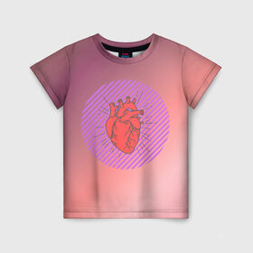 Детская футболка 3D с принтом Сердечко на розовом фоне в Белгороде, 100% гипоаллергенный полиэфир | прямой крой, круглый вырез горловины, длина до линии бедер, чуть спущенное плечо, ткань немного тянется | Тематика изображения на принте: круг | любовь | неон | полосатый | розовый | сердце | сияние | фиолетовый