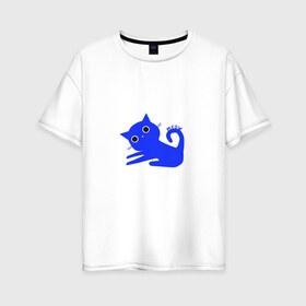 Женская футболка хлопок Oversize с принтом Котик в Белгороде, 100% хлопок | свободный крой, круглый ворот, спущенный рукав, длина до линии бедер
 | cat | животные | кот | котик | кошка | милград | милый | питомец | рисунок | синий кот