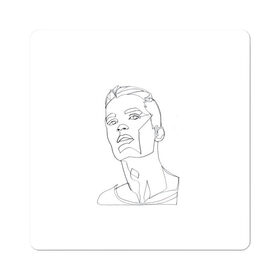 Магнит виниловый Квадрат с принтом портрет одной линией в Белгороде, полимерный материал с магнитным слоем | размер 9*9 см, закругленные углы | красавчик | лица мужчины | минимализм | мужчина | не отрывая руки | одной линией | рисунок линиями | тумблер | чб | черные линии
