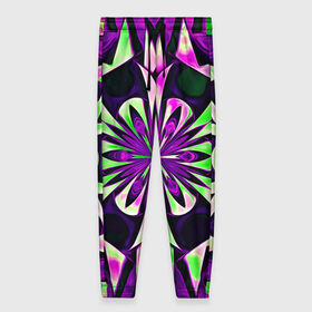 Женские брюки 3D с принтом Kaleidoscope в Белгороде, полиэстер 100% | прямой крой, два кармана без застежек по бокам, с мягкой трикотажной резинкой на поясе и по низу штанин. В поясе для дополнительного комфорта — широкие завязки | abstraction | fractal | kaleidoscope | light green | pattern | purple | symmetry | абстракция | калейдоскоп | салатовый | симметрия | узор | фиолетовый | фрактал