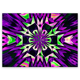 Поздравительная открытка с принтом Kaleidoscope в Белгороде, 100% бумага | плотность бумаги 280 г/м2, матовая, на обратной стороне линовка и место для марки
 | abstraction | fractal | kaleidoscope | light green | pattern | purple | symmetry | абстракция | калейдоскоп | салатовый | симметрия | узор | фиолетовый | фрактал