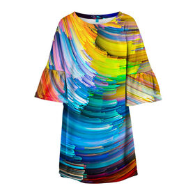 Детское платье 3D с принтом Цветные полоски в Белгороде, 100% полиэстер | прямой силуэт, чуть расширенный к низу. Круглая горловина, на рукавах — воланы | colors | полоски | радуга | спагетти | цвета | цветная | цветные спагетти