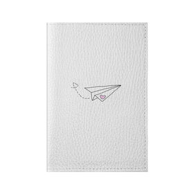 Обложка для паспорта матовая кожа с принтом самолетик в Белгороде, натуральная матовая кожа | размер 19,3 х 13,7 см; прозрачные пластиковые крепления | белый самолетик | бумажный самолетик | минимализм | розовое сердечко | самолет | самолетик | сердечко | тумблер | чб