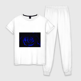 Женская пижама хлопок с принтом синяя роза в Белгороде, 100% хлопок | брюки и футболка прямого кроя, без карманов, на брюках мягкая резинка на поясе и по низу штанин | 
