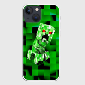 Чехол для iPhone 13 mini с принтом Minecraft creeper в Белгороде,  |  | blox | creeper | dungeons | game | geometry | logo | pixel | steve | алекс | герои | детям | зелень | игра | квадраты | крипер | куб | логотипы игр | майнкрафт | мальчикам | мобы | персонажи | пиксель | пиксельный | подземелья