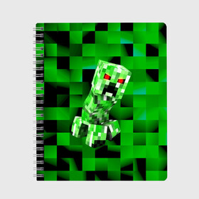 Тетрадь с принтом Minecraft creeper в Белгороде, 100% бумага | 48 листов, плотность листов — 60 г/м2, плотность картонной обложки — 250 г/м2. Листы скреплены сбоку удобной пружинной спиралью. Уголки страниц и обложки скругленные. Цвет линий — светло-серый
 | Тематика изображения на принте: blox | creeper | dungeons | game | geometry | logo | pixel | steve | алекс | герои | детям | зелень | игра | квадраты | крипер | куб | логотипы игр | майнкрафт | мальчикам | мобы | персонажи | пиксель | пиксельный | подземелья