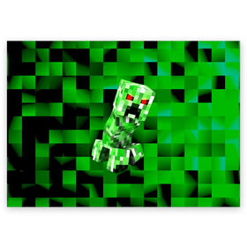 Поздравительная открытка с принтом Minecraft creeper в Белгороде, 100% бумага | плотность бумаги 280 г/м2, матовая, на обратной стороне линовка и место для марки
 | Тематика изображения на принте: blox | creeper | dungeons | game | geometry | logo | pixel | steve | алекс | герои | детям | зелень | игра | квадраты | крипер | куб | логотипы игр | майнкрафт | мальчикам | мобы | персонажи | пиксель | пиксельный | подземелья