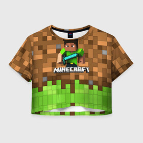 Женская футболка Crop-top 3D с принтом Minecraft logo heroes в Белгороде, 100% полиэстер | круглая горловина, длина футболки до линии талии, рукава с отворотами | blox | creeper | dungeons | game | geometry | pixel | steve | алекс | герои | детям | зелень | игра | квадраты | крипер | куб | логотипы игр | майнкрафт | мальчикам | меч | мобы | персонажи | пиксель | пиксельный | подземелья