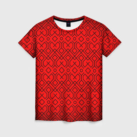 Женская футболка 3D с принтом Геометрический орнамент в Белгороде, 100% полиэфир ( синтетическое хлопкоподобное полотно) | прямой крой, круглый вырез горловины, длина до линии бедер | абстракция | геометрия | кубы | орнамент | паттерн | полосы | узор