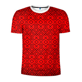 Мужская футболка 3D спортивная с принтом Геометрический орнамент в Белгороде, 100% полиэстер с улучшенными характеристиками | приталенный силуэт, круглая горловина, широкие плечи, сужается к линии бедра | абстракция | геометрия | кубы | орнамент | паттерн | полосы | узор
