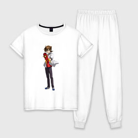 Женская пижама хлопок с принтом Демоны старшей школы в Белгороде, 100% хлопок | брюки и футболка прямого кроя, без карманов, на брюках мягкая резинка на поясе и по низу штанин | 