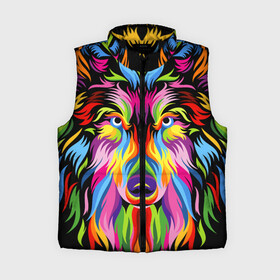 Женский жилет утепленный 3D с принтом Neon wolf в Белгороде,  |  | color | ears | eyes | muzzle | neon | nose | paint | skin | view | wolf | взгляд | волк | глаза | краска | неон | нос | уши | цвет | шерсть