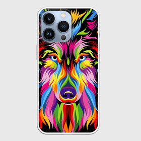 Чехол для iPhone 13 Pro с принтом Neon wolf в Белгороде,  |  | Тематика изображения на принте: color | ears | eyes | muzzle | neon | nose | paint | skin | view | wolf | взгляд | волк | глаза | краска | неон | нос | уши | цвет | шерсть