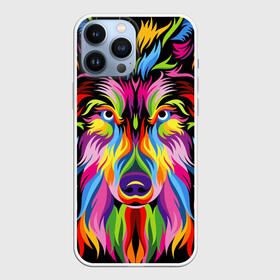 Чехол для iPhone 13 Pro Max с принтом Neon wolf в Белгороде,  |  | Тематика изображения на принте: color | ears | eyes | muzzle | neon | nose | paint | skin | view | wolf | взгляд | волк | глаза | краска | неон | нос | уши | цвет | шерсть