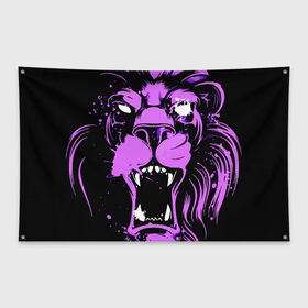 Флаг-баннер с принтом Pink lion в Белгороде, 100% полиэстер | размер 67 х 109 см, плотность ткани — 95 г/м2; по краям флага есть четыре люверса для крепления | ears | eyes | fangs | jaw | lion | mane | muzzle | neon | pink | глаза | грива | клыки | лев | неон | пасть | розовый | уши