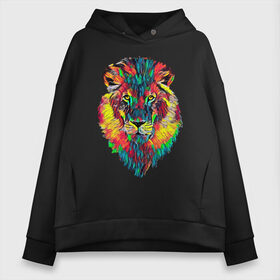 Женское худи Oversize хлопок с принтом Rainbow lion в Белгороде, френч-терри — 70% хлопок, 30% полиэстер. Мягкий теплый начес внутри —100% хлопок | боковые карманы, эластичные манжеты и нижняя кромка, капюшон на магнитной кнопке | color | ears | eyes | jaw | lion | mane | muzzle | nose | paint | view | взгляд | глаза | грива | краска | лев | нос | пасть | цвет