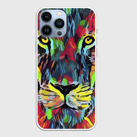 Чехол для iPhone 13 Pro Max с принтом Rainbow lion в Белгороде,  |  | Тематика изображения на принте: color | ears | eyes | jaw | lion | mane | muzzle | nose | paint | view | взгляд | глаза | грива | краска | лев | нос | пасть | цвет