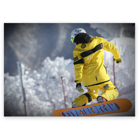 Поздравительная открытка с принтом сноубордист в Белгороде, 100% бумага | плотность бумаги 280 г/м2, матовая, на обратной стороне линовка и место для марки
 | snowboard | прыжок | сноуборд | сноубординг | сноубордист | экстрим
