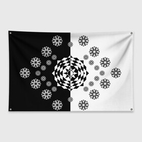 Флаг-баннер с принтом Черное солнце в Белгороде, 100% полиэстер | размер 67 х 109 см, плотность ткани — 95 г/м2; по краям флага есть четыре люверса для крепления | геометрия | монохром | роза | ромбы | снежинки | треугольники | цветок | черно белое