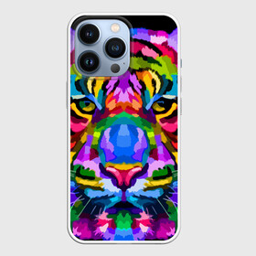 Чехол для iPhone 13 Pro с принтом Neon tiger в Белгороде,  |  | Тематика изображения на принте: color | ears | eyes | muzzle | neon | tiger | vanguard | view | авангард | взгляд | глаза | неон | тигр | уши | цвет