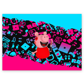 Поздравительная открытка с принтом Roblox piggy/Свинка Пигги в Белгороде, 100% бумага | плотность бумаги 280 г/м2, матовая, на обратной стороне линовка и место для марки
 | Тематика изображения на принте: game | piggy | roblox | блок | игра | игрушка | лего | майнкрафт | персонажи | персонажи из кубиков | пигги | роблокс | робот | свинка