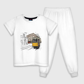 Детская пижама хлопок с принтом Белый и желтый поезд в Белгороде, 100% хлопок |  брюки и футболка прямого кроя, без карманов, на брюках мягкая резинка на поясе и по низу штанин
 | белый и желтый поезд | город | дорога | трамвай | транспорт | улица