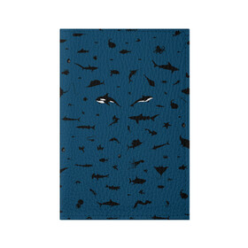 Обложка для паспорта матовая кожа с принтом Fish в Белгороде, натуральная матовая кожа | размер 19,3 х 13,7 см; прозрачные пластиковые крепления | dolphin | fish | killer whale | see life | shark | акула | дельфин | касатка | морские обитатели | рыба