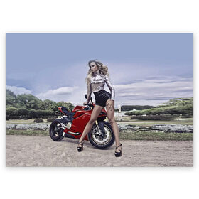 Поздравительная открытка с принтом Biker Olga в Белгороде, 100% бумага | плотность бумаги 280 г/м2, матовая, на обратной стороне линовка и место для марки
 | celebrity | clouds | fashion | girl | model | motorcycle | nature | pose | sky | star | девушка | звезда | знаменитость | мода | модель | мотоцикл | небо | облака | природа