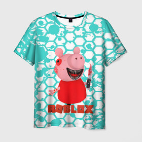Мужская футболка 3D с принтом Roblox piggy/Свинка Пигги в Белгороде, 100% полиэфир | прямой крой, круглый вырез горловины, длина до линии бедер | game | piggy | roblox | блок | игра | игрушка | лего | майнкрафт | персонажи | персонажи из кубиков | пигги | роблокс | робот | свинка