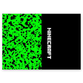 Поздравительная открытка с принтом MINECRAFT LOGO в Белгороде, 100% бумага | плотность бумаги 280 г/м2, матовая, на обратной стороне линовка и место для марки
 | blox | creeper | dungeons | game | green | minecraft | neon | pixel | steve | алекс | детям | зелень | игра | кислотный | крипер | куб | логотипы игр | майнкрафт | мальчикам | мобы | пиксель | пиксельный | подземелья | приключения