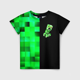 Детская футболка 3D с принтом MINECRAFT CREEPER в Белгороде, 100% гипоаллергенный полиэфир | прямой крой, круглый вырез горловины, длина до линии бедер, чуть спущенное плечо, ткань немного тянется | blox | creeper | dungeons | game | geometry | green | neon | pixel | steve | алекс | детям | зелень | игра | кислотный | крипер | куб | логотипы игр | майнкрафт | мальчикам | мобы | неоновый | пиксель | пиксельный | подземелья