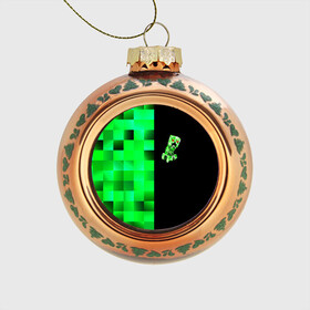 Стеклянный ёлочный шар с принтом MINECRAFT CREEPER в Белгороде, Стекло | Диаметр: 80 мм | blox | creeper | dungeons | game | geometry | green | neon | pixel | steve | алекс | детям | зелень | игра | кислотный | крипер | куб | логотипы игр | майнкрафт | мальчикам | мобы | неоновый | пиксель | пиксельный | подземелья
