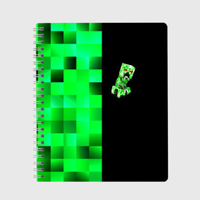 Тетрадь с принтом MINECRAFT CREEPER в Белгороде, 100% бумага | 48 листов, плотность листов — 60 г/м2, плотность картонной обложки — 250 г/м2. Листы скреплены сбоку удобной пружинной спиралью. Уголки страниц и обложки скругленные. Цвет линий — светло-серый
 | blox | creeper | dungeons | game | geometry | green | neon | pixel | steve | алекс | детям | зелень | игра | кислотный | крипер | куб | логотипы игр | майнкрафт | мальчикам | мобы | неоновый | пиксель | пиксельный | подземелья