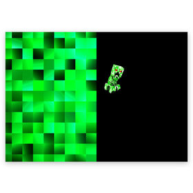 Поздравительная открытка с принтом MINECRAFT CREEPER в Белгороде, 100% бумага | плотность бумаги 280 г/м2, матовая, на обратной стороне линовка и место для марки
 | Тематика изображения на принте: blox | creeper | dungeons | game | geometry | green | neon | pixel | steve | алекс | детям | зелень | игра | кислотный | крипер | куб | логотипы игр | майнкрафт | мальчикам | мобы | неоновый | пиксель | пиксельный | подземелья