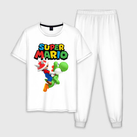Мужская пижама хлопок с принтом Super Mario в Белгороде, 100% хлопок | брюки и футболка прямого кроя, без карманов, на брюках мягкая резинка на поясе и по низу штанин
 | game | mario kart live home circuit | super mario | super mario 3d world | super mario 64 | super mario galaxy | super mario sunshine | гумба | игра super mario | игра марио | йоши | купалинги | лакиту | луиджи | марио | надпись | нинтендо | 