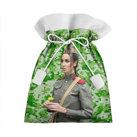 Подарочный 3D мешок с принтом Buzova military в Белгороде, 100% полиэстер | Размер: 29*39 см | bag | buzova | camouflage | eyes | face | flower | garrison cap | girl | lips | military | star | straps | глаза | губы | девушка | камуфляж | лицо | пилотка | погоны | сумка