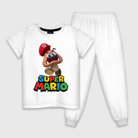 Детская пижама хлопок с принтом Super Mario в Белгороде, 100% хлопок |  брюки и футболка прямого кроя, без карманов, на брюках мягкая резинка на поясе и по низу штанин
 | game | mario kart live home circuit | super mario | super mario 3d world | super mario 64 | super mario galaxy | super mario sunshine | гумба | игра super mario | игра марио | йоши | купалинги | лакиту | луиджи | марио | надпись | нинтендо | 