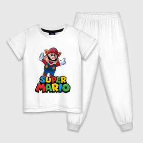 Детская пижама хлопок с принтом Super Mario в Белгороде, 100% хлопок |  брюки и футболка прямого кроя, без карманов, на брюках мягкая резинка на поясе и по низу штанин
 | game | mario kart live home circuit | super mario | super mario 3d world | super mario 64 | super mario galaxy | super mario sunshine | гумба | игра super mario | игра марио | йоши | купалинги | лакиту | луиджи | марио | надпись | нинтендо | 