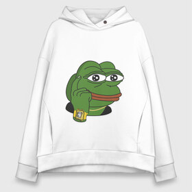 Женское худи Oversize хлопок с принтом Meme Pepe Frog в Белгороде, френч-терри — 70% хлопок, 30% полиэстер. Мягкий теплый начес внутри —100% хлопок | боковые карманы, эластичные манжеты и нижняя кромка, капюшон на магнитной кнопке | meme | meme frog | meme pepe | pepe | мем | мемы