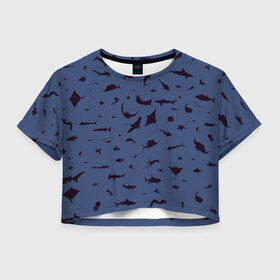 Женская футболка Crop-top 3D с принтом Manta в Белгороде, 100% полиэстер | круглая горловина, длина футболки до линии талии, рукава с отворотами | dolphin | fish | killer whale | manta | see life | shark | акула | дельфин | касатка | морские обитатели | рыба