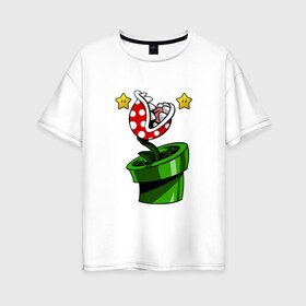 Женская футболка хлопок Oversize с принтом Хищное растение МАРИО в Белгороде, 100% хлопок | свободный крой, круглый ворот, спущенный рукав, длина до линии бедер
 | luigi | mario | super | super mario | братья марио | денди | луиджи | марио | марио денди | супер марио