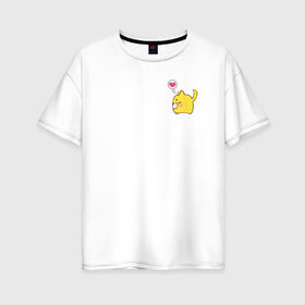 Женская футболка хлопок Oversize с принтом Кот в Белгороде, 100% хлопок | свободный крой, круглый ворот, спущенный рукав, длина до линии бедер
 | животное | кот | сердце | смешной