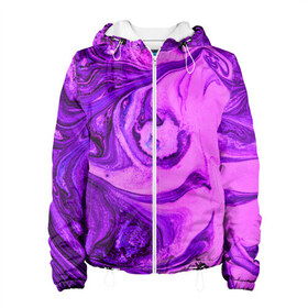 Женская куртка 3D с принтом PurpleDEL в Белгороде, ткань верха — 100% полиэстер, подклад — флис | прямой крой, подол и капюшон оформлены резинкой с фиксаторами, два кармана без застежек по бокам, один большой потайной карман на груди. Карман на груди застегивается на липучку | abstraction | liquid | purple | stains | watercolor | абстракция | акварель | жидкий | разводы | фиолетовый