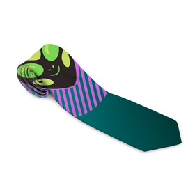 Галстук 3D с принтом Инопланетяша на зеленом фоне в Белгороде, 100% полиэстер | Длина 148 см; Плотность 150-180 г/м2 | градиент | зеленый | инопланетянин | круг | лицо | наука | нло | подарок | полоски | пришелец | улыбка | фантастика | фиолетовый