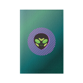 Обложка для паспорта матовая кожа с принтом Инопланетяша на зеленом фоне в Белгороде, натуральная матовая кожа | размер 19,3 х 13,7 см; прозрачные пластиковые крепления | Тематика изображения на принте: градиент | зеленый | инопланетянин | круг | лицо | наука | нло | подарок | полоски | пришелец | улыбка | фантастика | фиолетовый
